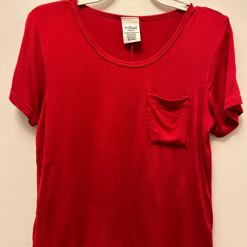 NWT Destined, Red, Medium, Short Sleeve Top with Front Pocket